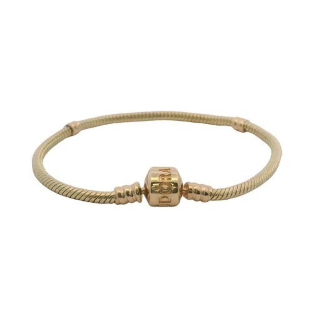 Pandora Moments 14kt Yellow Gold Snake Chain 7.25" Charm Bracelet Cylinder Clasp